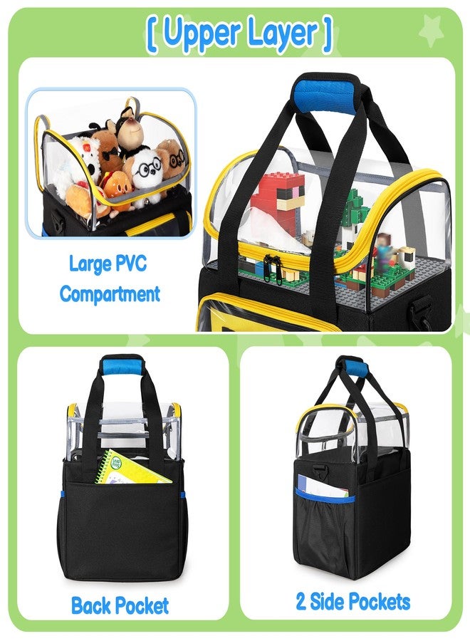 Rexmica 4 Packs Toy Storage Organizer Bag Compatible with Lego Building Bricks, Double Layer Toy Travel Case for Various Blocks, Magnetic Building Tiles, Board Game, Educational Math Game, Black - Image 2