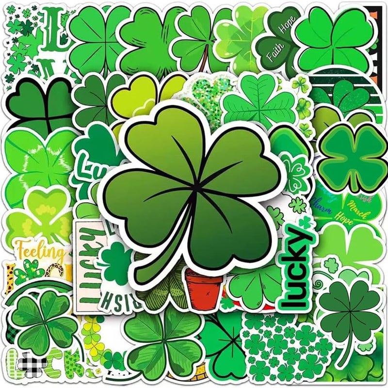 FUNWING Four Leaf Lucky Clover Stickers |50Pcs St Patricks Day Theme Waterproof Vinyl Decals for Water Bottles Bicycle Laptop Refrigerator Luggage Computer Mobile Phone Skateboard Bike - Image 2