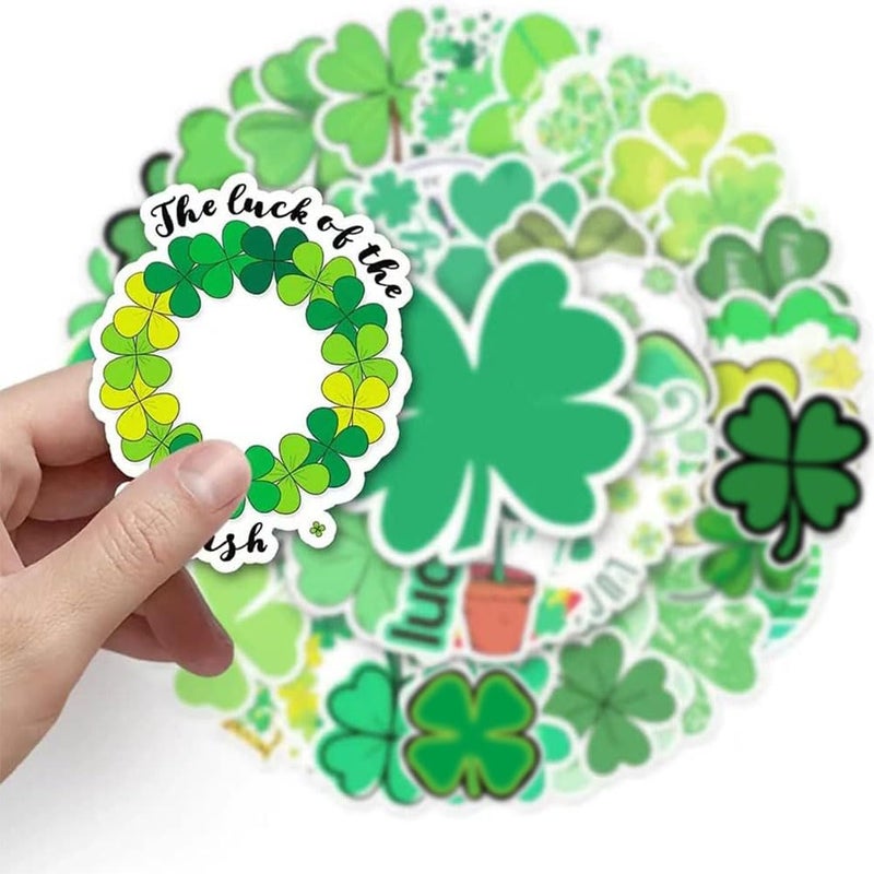 FUNWING Four Leaf Lucky Clover Stickers |50Pcs St Patricks Day Theme Waterproof Vinyl Decals for Water Bottles Bicycle Laptop Refrigerator Luggage Computer Mobile Phone Skateboard Bike - Image 3