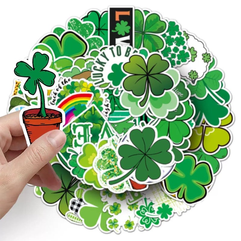 FUNWING Four Leaf Lucky Clover Stickers |50Pcs St Patricks Day Theme Waterproof Vinyl Decals for Water Bottles Bicycle Laptop Refrigerator Luggage Computer Mobile Phone Skateboard Bike - Image 4
