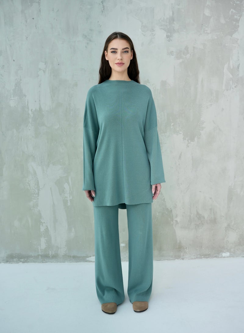 Andy Women's Premium Knitwear Set – Long-Sleeve Tunic Top with Wide-Leg Trousers | Elegant & Comfortable Two-Piece Outfit for Casual or Formal Wear - Tiffany - Image 1