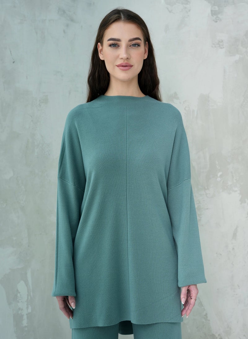 Andy Women's Premium Knitwear Set – Long-Sleeve Tunic Top with Wide-Leg Trousers | Elegant & Comfortable Two-Piece Outfit for Casual or Formal Wear - Tiffany - Image 2