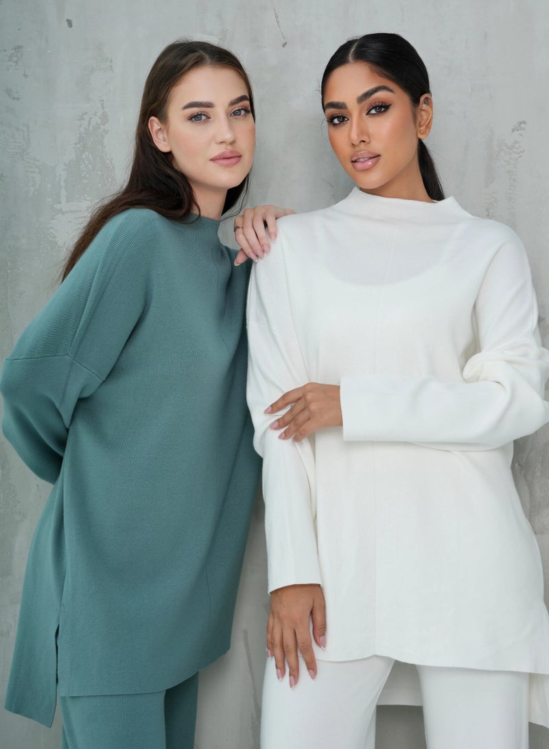 Andy Women's Premium Knitwear Set – Long-Sleeve Tunic Top with Wide-Leg Trousers | Elegant & Comfortable Two-Piece Outfit for Casual or Formal Wear - Tiffany - Image 4