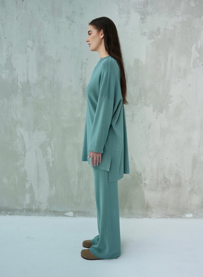 Andy Women's Premium Knitwear Set – Long-Sleeve Tunic Top with Wide-Leg Trousers | Elegant & Comfortable Two-Piece Outfit for Casual or Formal Wear - Tiffany - Image 3