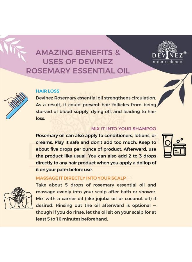 Devinez Rosemary Essential Oil 15Ml In Glass Bottle 100% Pure Natural Undiluted & Therapeutic Grade Natural Relaxant Skin Care Aromatherapy Hair Conditioner - Image 5