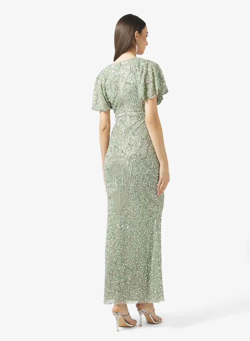 BEAUUT Embellished Flutter Sleeve Maxi Dress