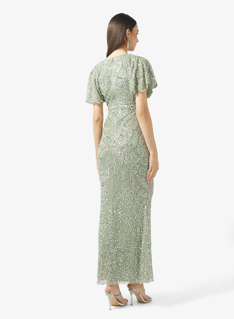 بيوت فستان ماكسي بأكمام مكشكشة مزينة - Image 2