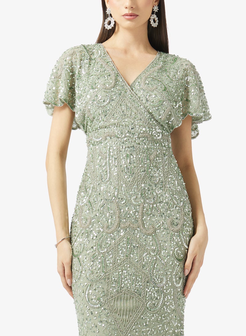 بيوت فستان ماكسي بأكمام مكشكشة مزينة - Image 3