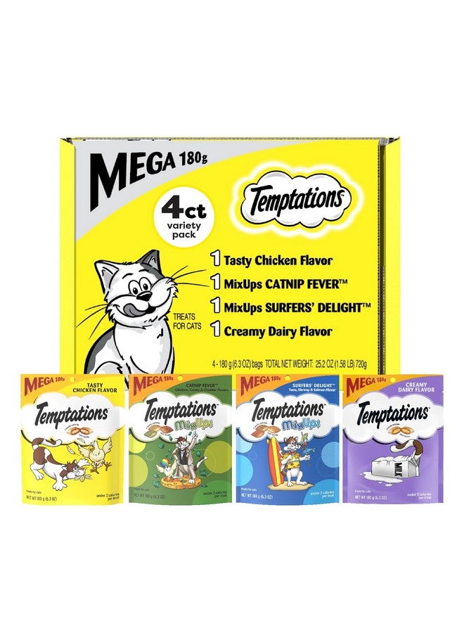 Temptations Classics and MixUps Crunchy and Soft Cat Treats Variety Mega Pack, (4) 6.3 oz. Pouches - Image 1