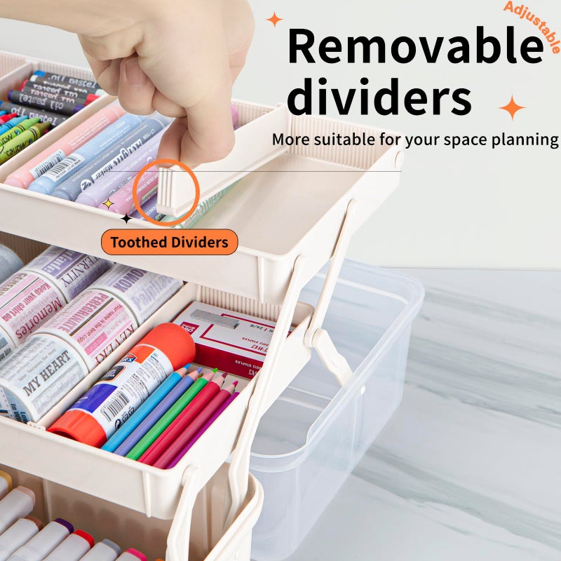 TERGOO 12.5in 3-Layer Multipurpose Craft Organizers and Storage with Adjustable Dividers, Portable Tackle Box, Folding Art & Craft Case for Medicine, Tool, Sewing Organizer (White) - Image 4