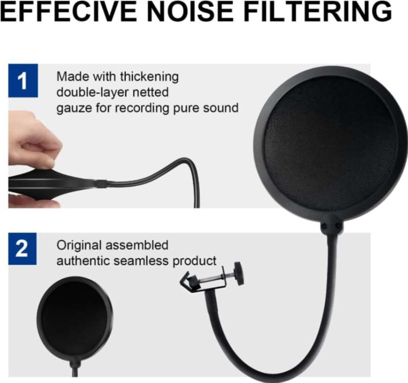 Mocking Bird Pop Filter for Mic, Dual Layered Pop Wind Screen with Enhanced Flexible 360°Gooseneck Clip Stabilization Arm Pop Filter for Vocal Recording, Live Broadcasting - Image 4