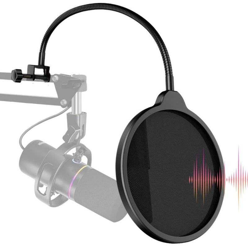 Mocking Bird Pop Filter for Mic, Dual Layered Pop Wind Screen with Enhanced Flexible 360°Gooseneck Clip Stabilization Arm Pop Filter for Vocal Recording, Live Broadcasting - Image 1