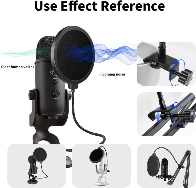 Mocking Bird Pop Filter for Mic, Dual Layered Pop Wind Screen with Enhanced Flexible 360°Gooseneck Clip Stabilization Arm Pop Filter for Vocal Recording, Live Broadcasting - Image 3