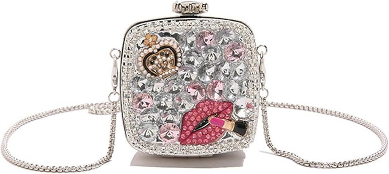 Silver Glittering Square Rhinestone Shoulder Crossbody Bag For Women Party Dating - Image 1