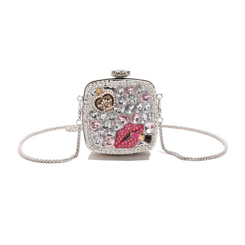 Silver Glittering Square Rhinestone Shoulder Crossbody Bag For Women Party Dating - Image 2