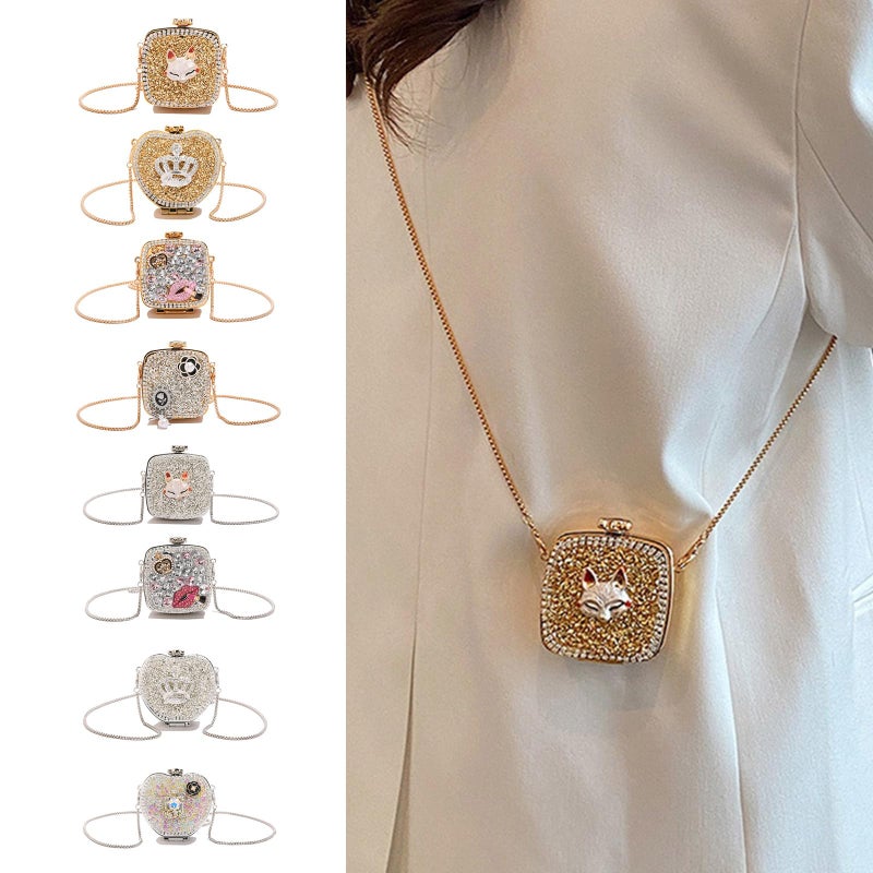 Silver Glittering Square Rhinestone Shoulder Crossbody Bag For Women Party Dating - Image 5