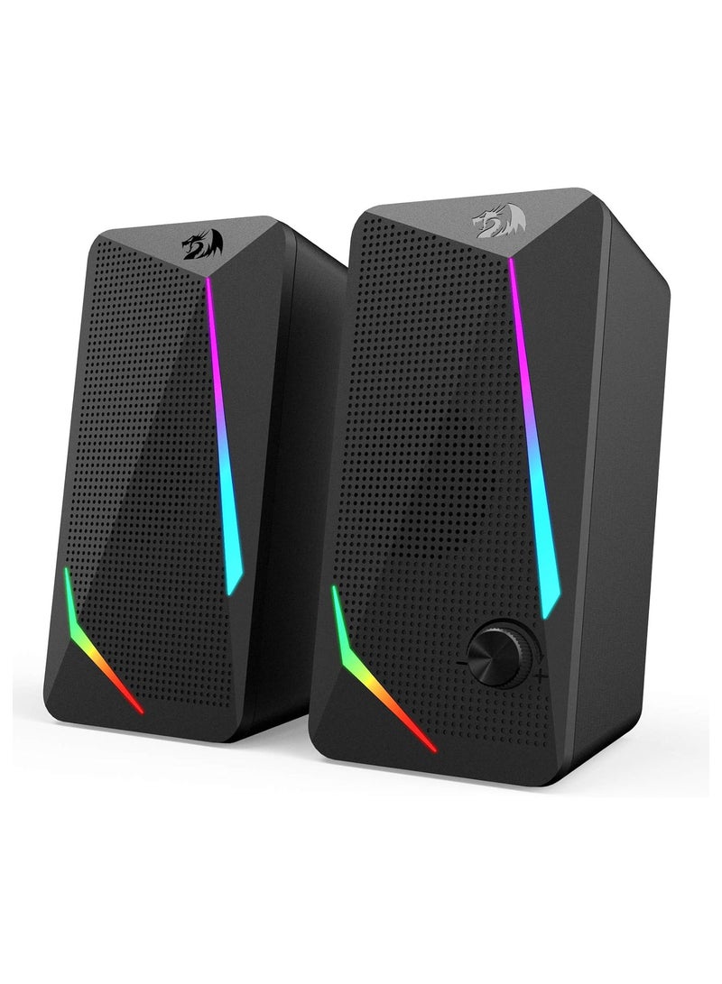 Redragon GS510 RGB Desktop Speakers, 2.0 Channel PC Computer Speaker with 4 Colorful LED Backlight Modes, Enhanced Bass and Easy-Access Volume Control, USB Powered w/ 3.5mm Cable - Image 1