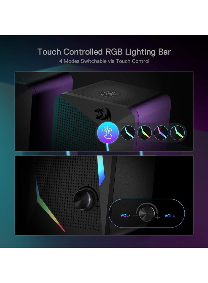 Redragon GS510 RGB Desktop Speakers, 2.0 Channel PC Computer Speaker with 4 Colorful LED Backlight Modes, Enhanced Bass and Easy-Access Volume Control, USB Powered w/ 3.5mm Cable - Image 5