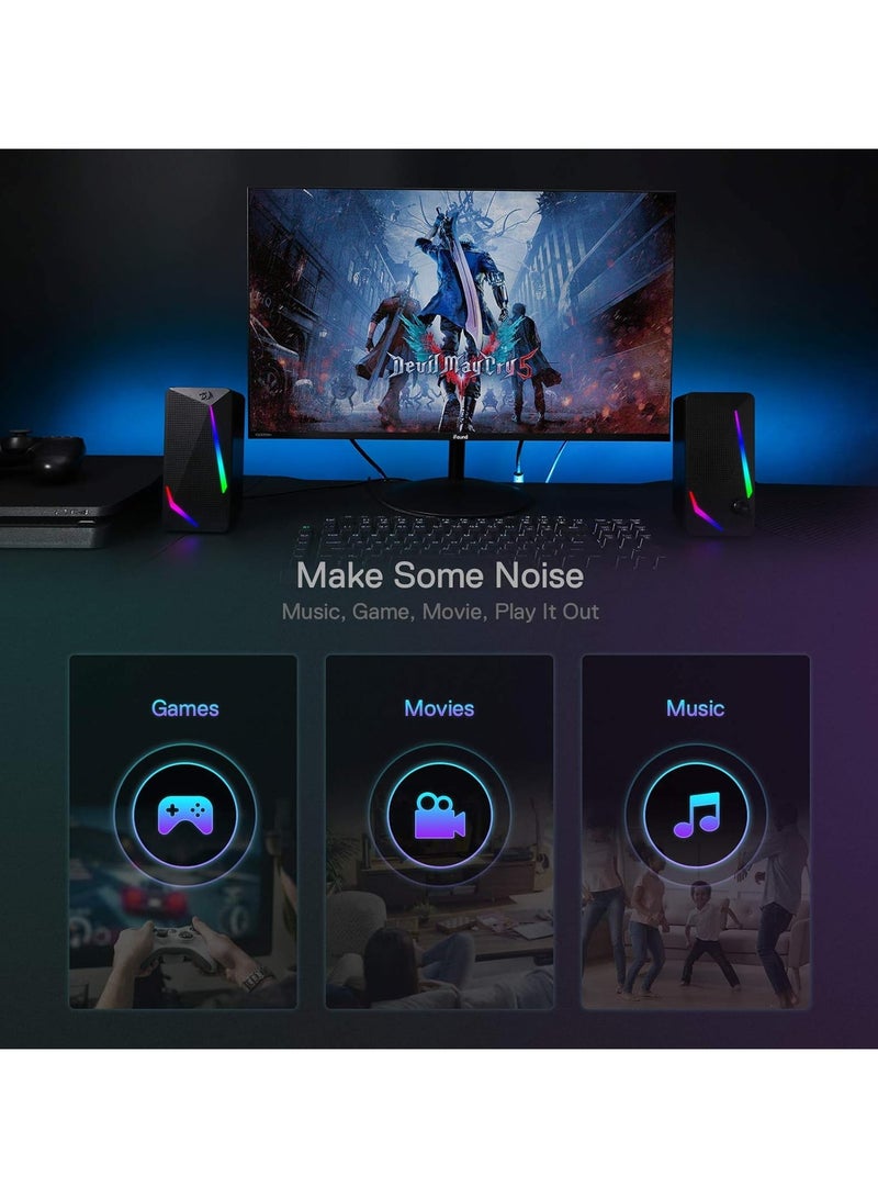 Redragon GS510 RGB Desktop Speakers, 2.0 Channel PC Computer Speaker with 4 Colorful LED Backlight Modes, Enhanced Bass and Easy-Access Volume Control, USB Powered w/ 3.5mm Cable - Image 4