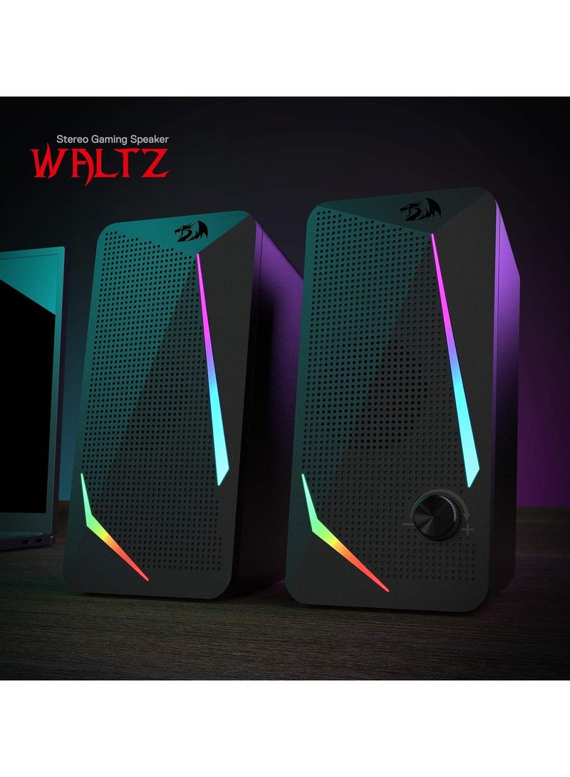 Redragon GS510 RGB Desktop Speakers, 2.0 Channel PC Computer Speaker with 4 Colorful LED Backlight Modes, Enhanced Bass and Easy-Access Volume Control, USB Powered w/ 3.5mm Cable - Image 2