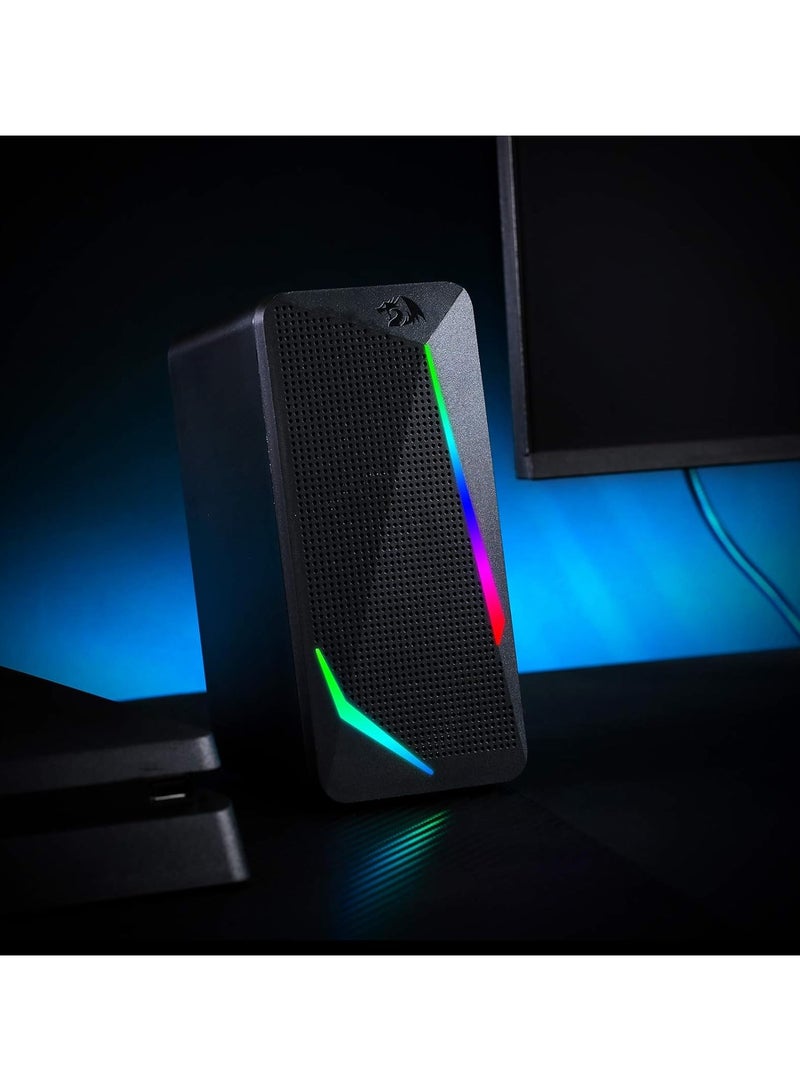 Redragon GS510 RGB Desktop Speakers, 2.0 Channel PC Computer Speaker with 4 Colorful LED Backlight Modes, Enhanced Bass and Easy-Access Volume Control, USB Powered w/ 3.5mm Cable - Image 3