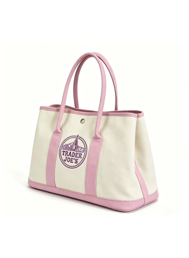 Trader Joe's Garden Bag, Embroidered Large-Capacity Canvas Tote Bag, Handheld, Shoulder & Crossbody Bag for Daily Shopping & Sundries - Image 2
