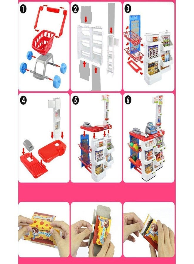 Coracy Kids Supermarket Playset - Pretend Grocery Store Checkout Counter with Cash Register, Scanner, Shopping Cart & Accessories | Multicolor Role Play Shop Toy for Boys & Girls - Image 4