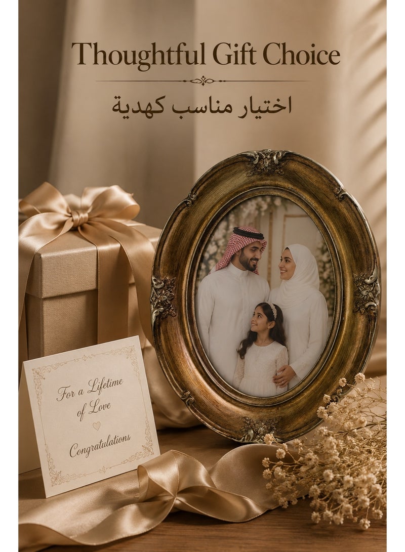 إطار صور بيضاوي برونزي كلاسيكي مقاس 5x7، إطار راتنج بتصميم عتيق مع زجاج أمامي، مناسب للتعليق على الحائط أو العرض على الطاولة للصور العائلية والبورتريه وصور الزفاف وديكور المنزل والهدايا - Image 2