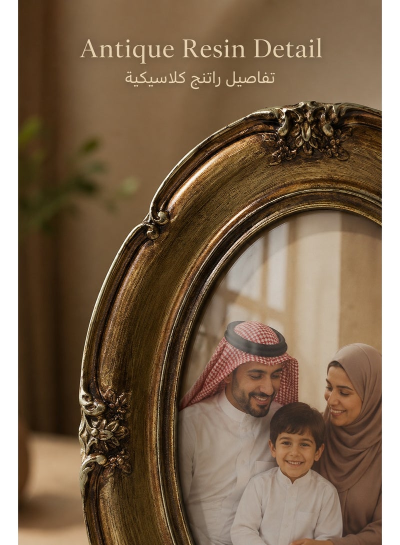 إطار صور بيضاوي برونزي كلاسيكي مقاس 5x7، إطار راتنج بتصميم عتيق مع زجاج أمامي، مناسب للتعليق على الحائط أو العرض على الطاولة للصور العائلية والبورتريه وصور الزفاف وديكور المنزل والهدايا - Image 4