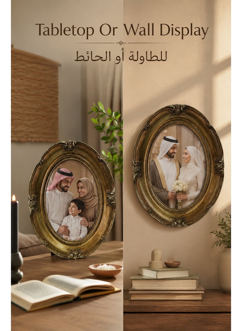 إطار صور بيضاوي برونزي كلاسيكي مقاس 5x7، إطار راتنج بتصميم عتيق مع زجاج أمامي، مناسب للتعليق على الحائط أو العرض على الطاولة للصور العائلية والبورتريه وصور الزفاف وديكور المنزل والهدايا - Image 5