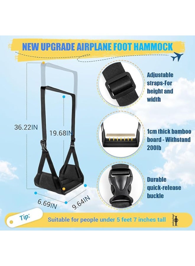 Airplane Foot Rest Hammock with Adjustable Strap, bamboo base, Portable Travel Footrest with Storage Bag,Foot Sling Travel Essentials to Relax Your Feet,19.68" -36.22", Black - Image 2