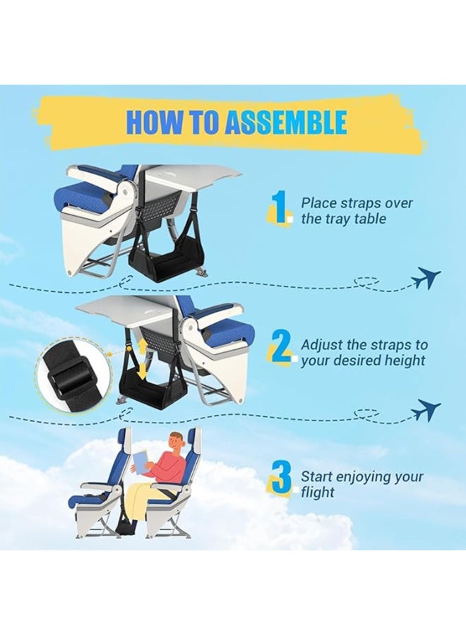 Airplane Foot Rest Hammock with Adjustable Strap, bamboo base, Portable Travel Footrest with Storage Bag,Foot Sling Travel Essentials to Relax Your Feet,19.68" -36.22", Black - Image 3