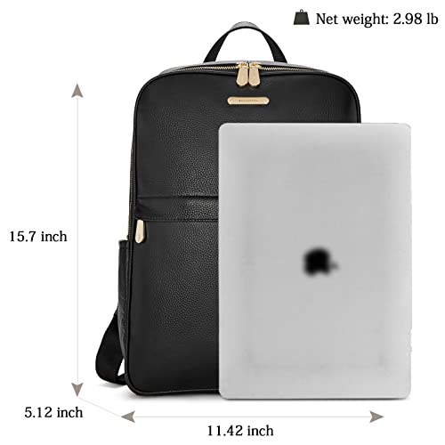 BOSTANTEN Genuine Leather 15.6 inch Laptop Backpack Purse for Women College Casual Backpack Travel Bag Daypack Black - Image 4
