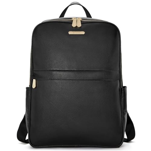 BOSTANTEN Genuine Leather 15.6 inch Laptop Backpack Purse for Women College Casual Backpack Travel Bag Daypack Black - Image 1