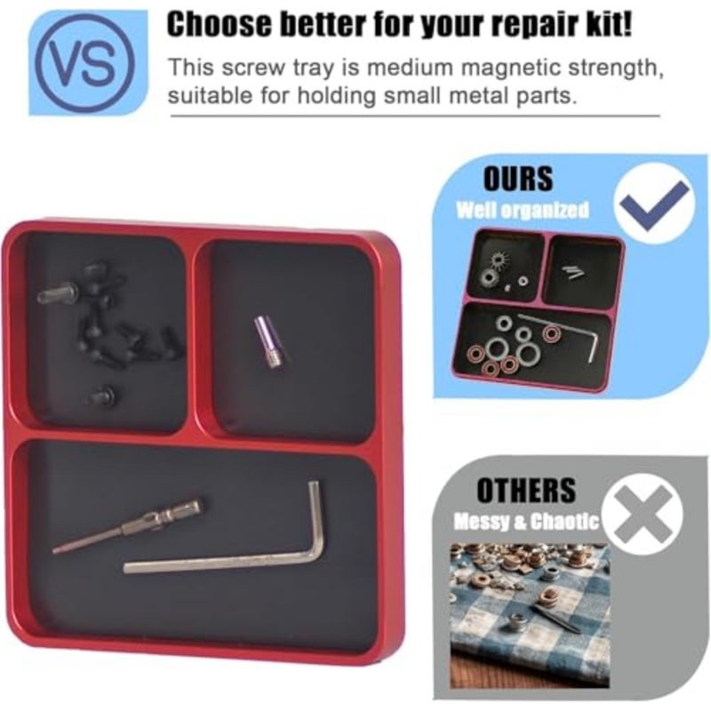 Magnetic Electronic Repair Screws and Parts Organizer Parts Tray Screws Holder for Organization Magnet Tool Tray Red - Image 3