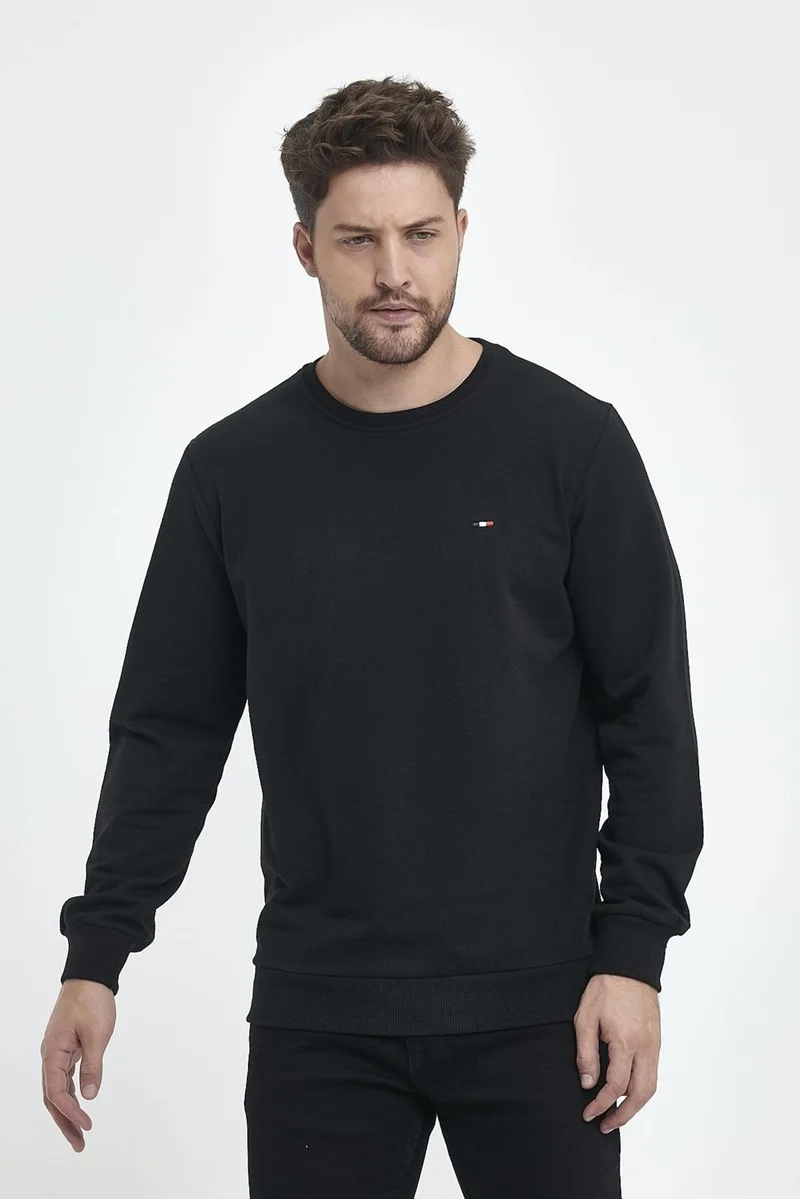 mmetalic Men's Black Bicycle Embroidery Detailed Regular Fit Sweatshirt