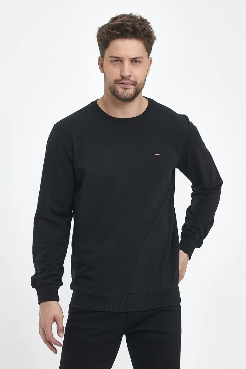 mmetalic Men's Black Bicycle Embroidery Detailed Regular Fit Sweatshirt