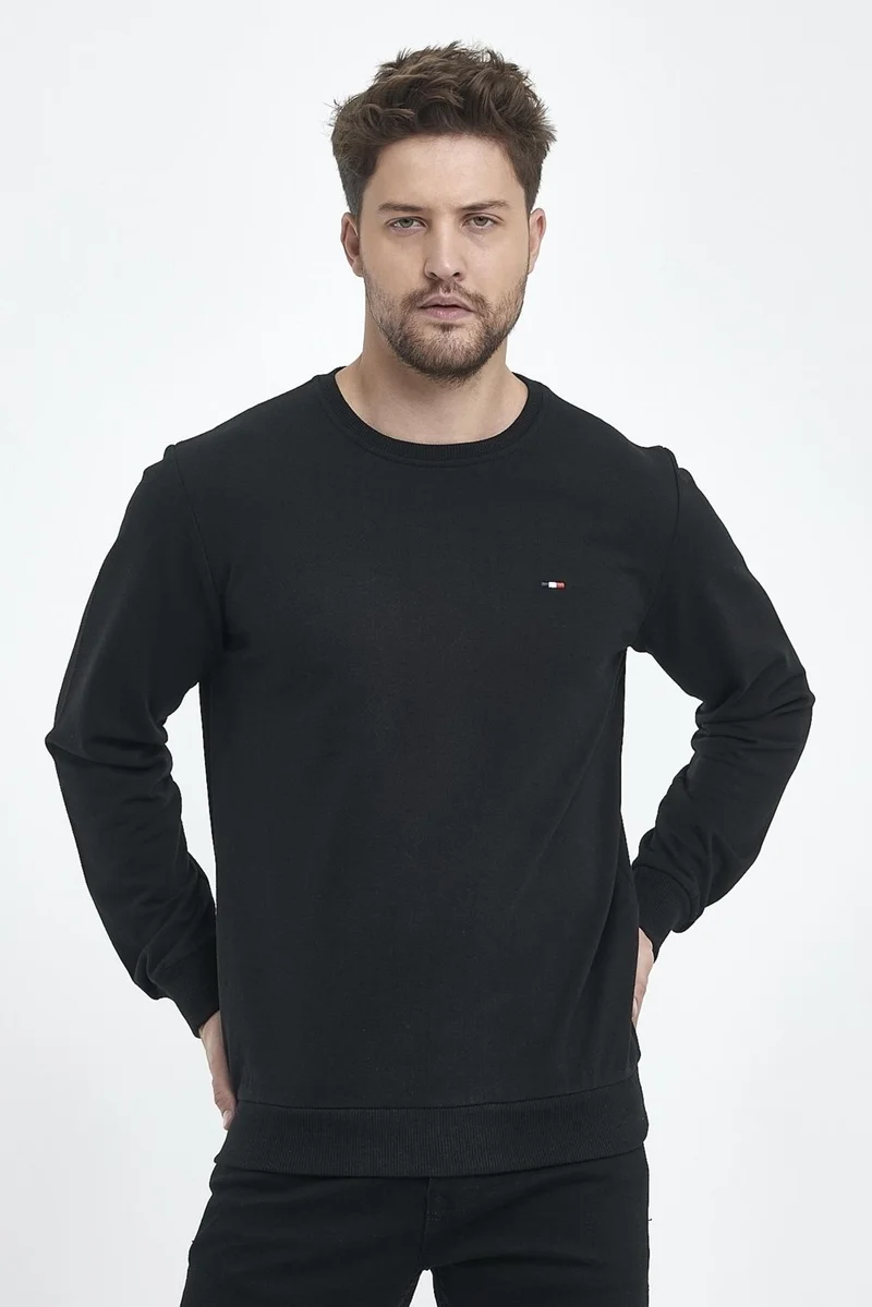 mmetalic Men's Black Bicycle Embroidery Detailed Regular Fit Sweatshirt