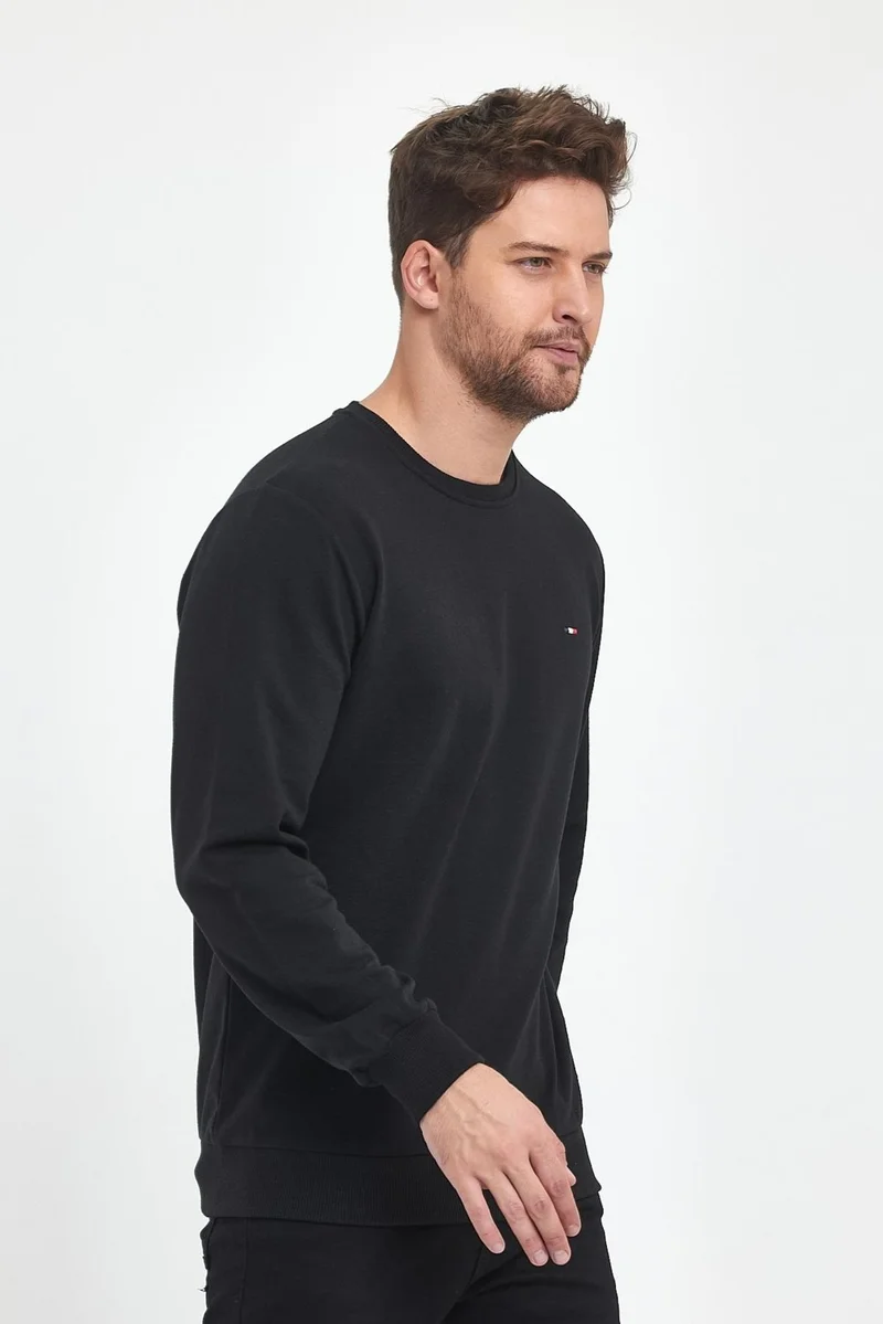 mmetalic Men's Black Bicycle Embroidery Detailed Regular Fit Sweatshirt
