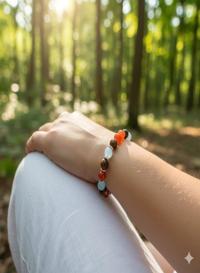 Sukhad Multi Stone Healing Crystal Bracelet for Men & Women | Carnelian, Moonstone & Tiger Eye Beaded Bracelet | Energy Balance & Positive Vibes Stretch Bracelet | 8mm Natural Gemstone Jewelry - Image 2