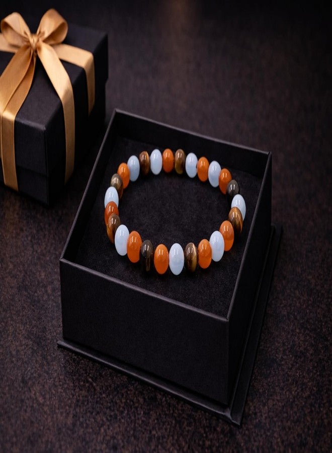 Sukhad Multi Stone Healing Crystal Bracelet for Men & Women | Carnelian, Moonstone & Tiger Eye Beaded Bracelet | Energy Balance & Positive Vibes Stretch Bracelet | 8mm Natural Gemstone Jewelry - Image 5