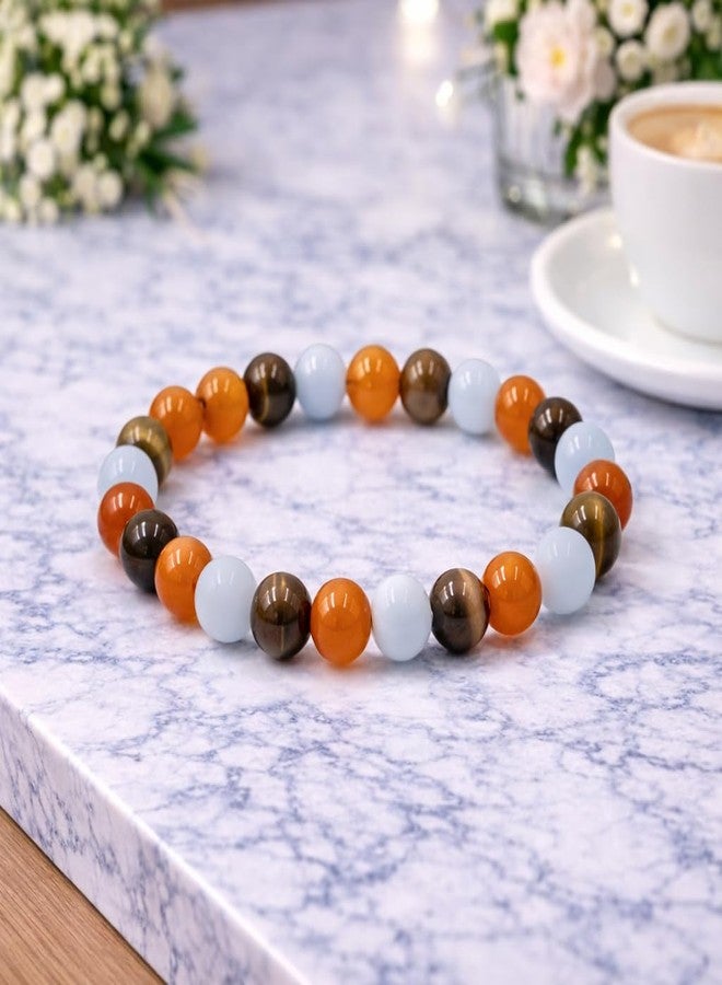 Sukhad Multi Stone Healing Crystal Bracelet for Men & Women | Carnelian, Moonstone & Tiger Eye Beaded Bracelet | Energy Balance & Positive Vibes Stretch Bracelet | 8mm Natural Gemstone Jewelry - Image 4