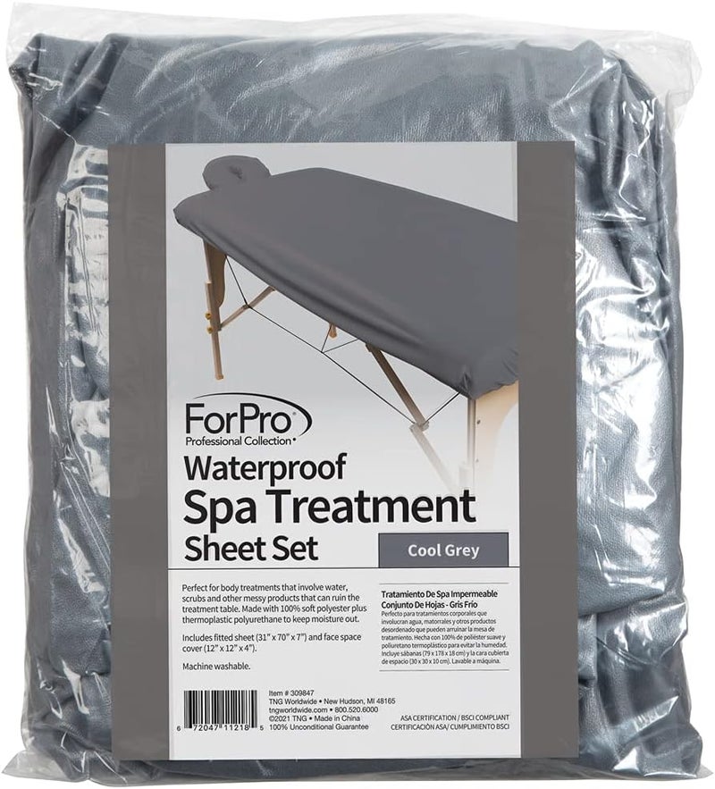 Waterproof Massage Table Cover, Protective Spa Treatment Sheet Set for Massage Tables, Machine Washable, Includes Massage Fitted Sheet and Face Rest Cover, Cool Grey | for Massage & Treatment Tables, Disposable Table Sheets, Spa Bed Sheets, Esthetician Table Linens, Salon & Spa Essentials - Image 2