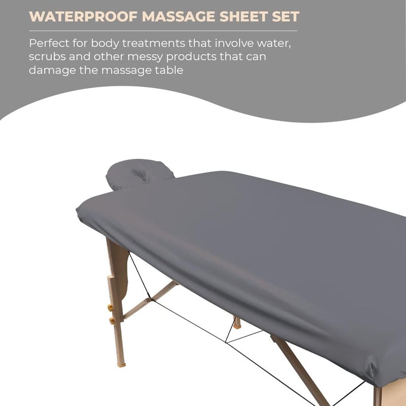 Waterproof Massage Table Cover, Protective Spa Treatment Sheet Set for Massage Tables, Machine Washable, Includes Massage Fitted Sheet and Face Rest Cover, Cool Grey | for Massage & Treatment Tables, Disposable Table Sheets, Spa Bed Sheets, Esthetician Table Linens, Salon & Spa Essentials - Image 3