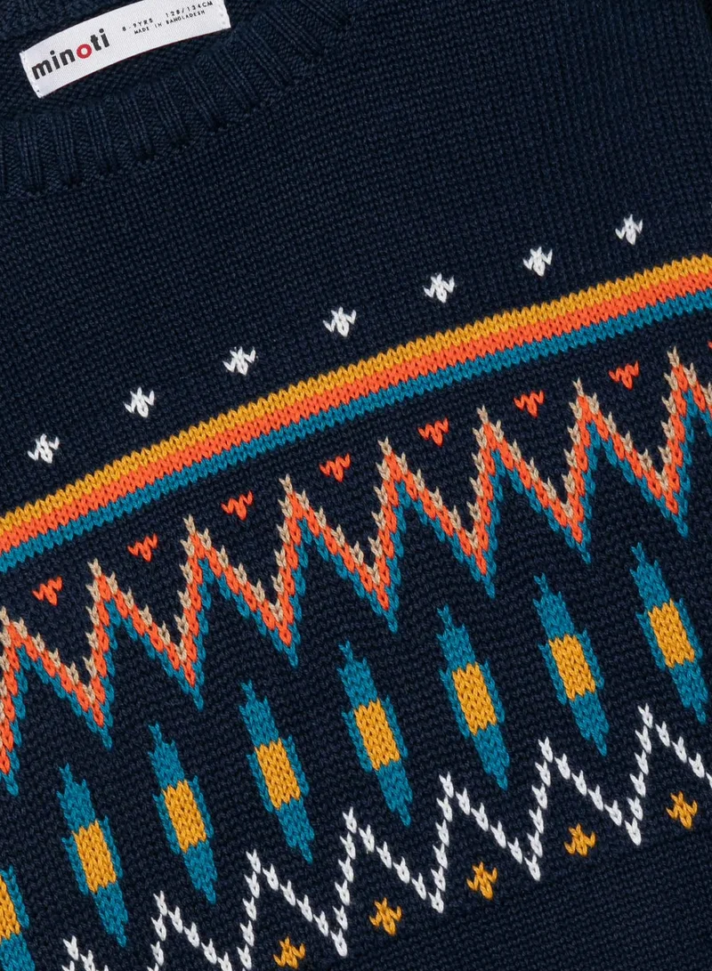 MINOTI Boys Knitted Jumper with Jacquard Print and Ribbed Hems