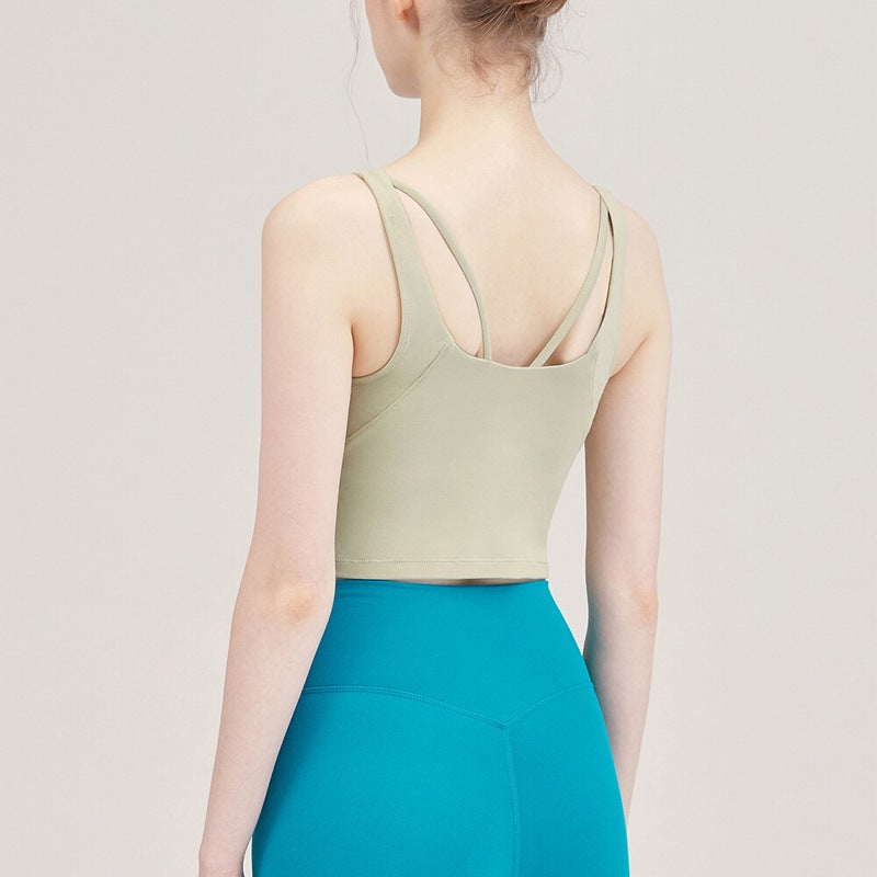 Beautiful Back Breathable Sling Yoga Vest With Chest Pad, Nude High Elastic Tight Fitness Sports Top - Image 2