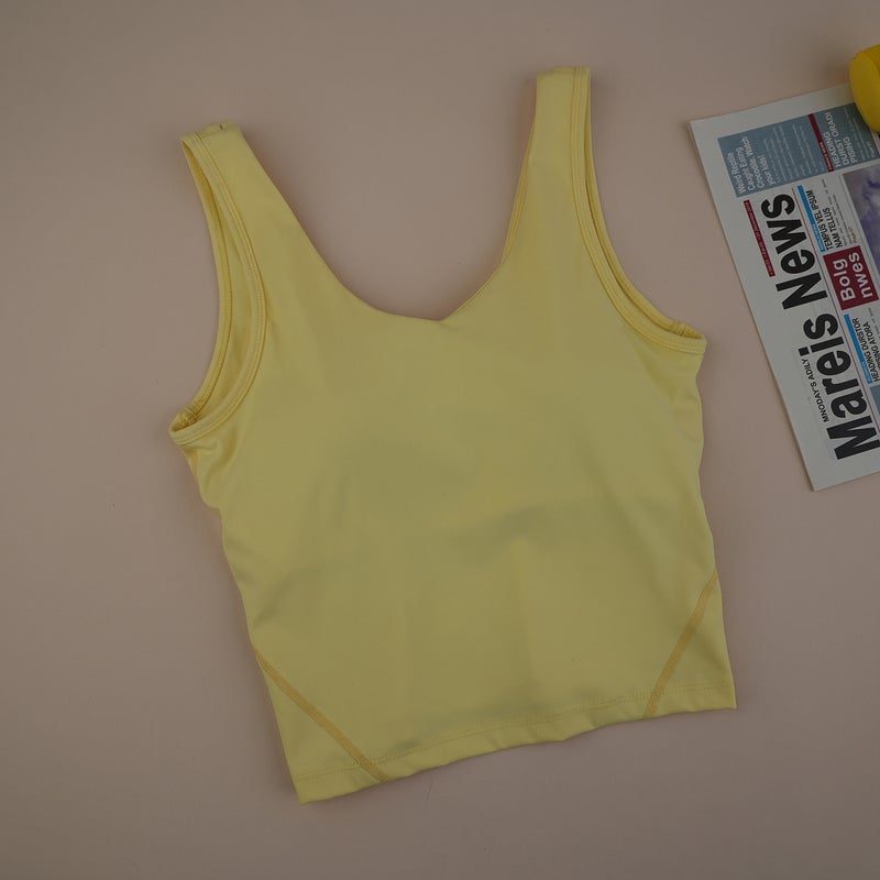 Beautiful Back Breathable Sling Yoga Vest With Chest Pad, Nude High Elastic Tight Fitness Sports Top - Image 1