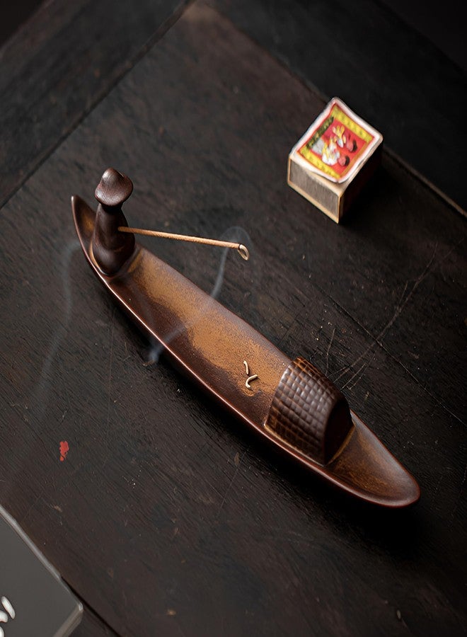 LamChyar Incense Stick Holder, Incense Holder for Insence Sticks, Tray for Incense Ash, Ceramic Crafts, Chinese Classical Boat Design, Home Décor, Best for Meditation, Yoga, Home, Office - Image 5