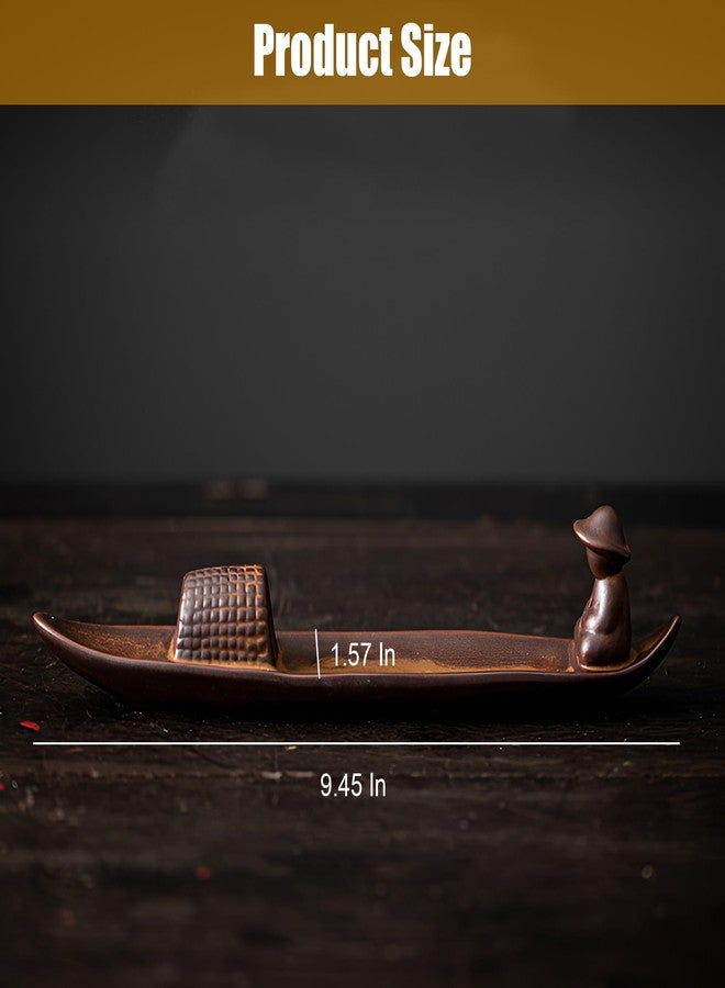LamChyar Incense Stick Holder, Incense Holder for Insence Sticks, Tray for Incense Ash, Ceramic Crafts, Chinese Classical Boat Design, Home Décor, Best for Meditation, Yoga, Home, Office - Image 2