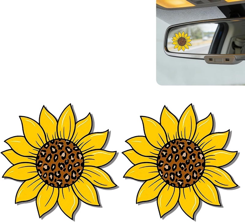 DoYoMo 2Pack Sunflower Car Mirror Decal - Cute Moo-tivational Rear View Mirror Sticker,Waterproof Vinyl Car Decals,Sunflowers Car Accessories Decor,Sunflower Lovers Gifts for Women Men - Image 1